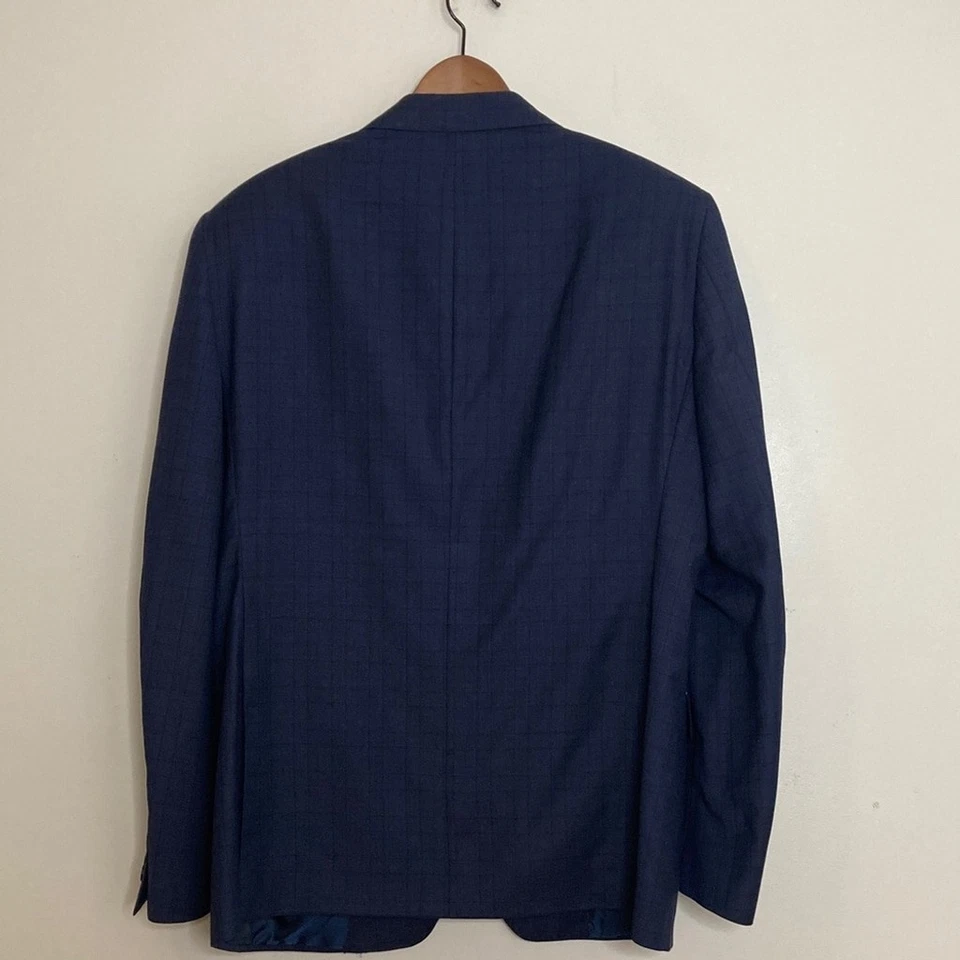 Samuelsohn Suit Mens 42R 36 x 30 Navy Blue Windowpane Wool 2 Piece Blazer Pants Foto 3 de 4