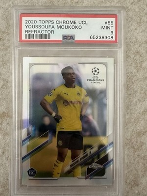Topps Chrome UCL 2020 Youssoufa Moukoko Borussia Dortmund RC Refractor #55 PSA 9