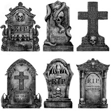 Graveyard Halloween Decorations Outdoor Tombstones: 6ct Large, Stone Grey