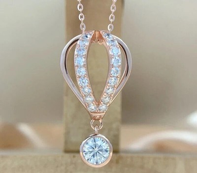 1.50Ct Round Cut Diamond Crown Pendant 14K Rose Gold Plated 18'' Chain