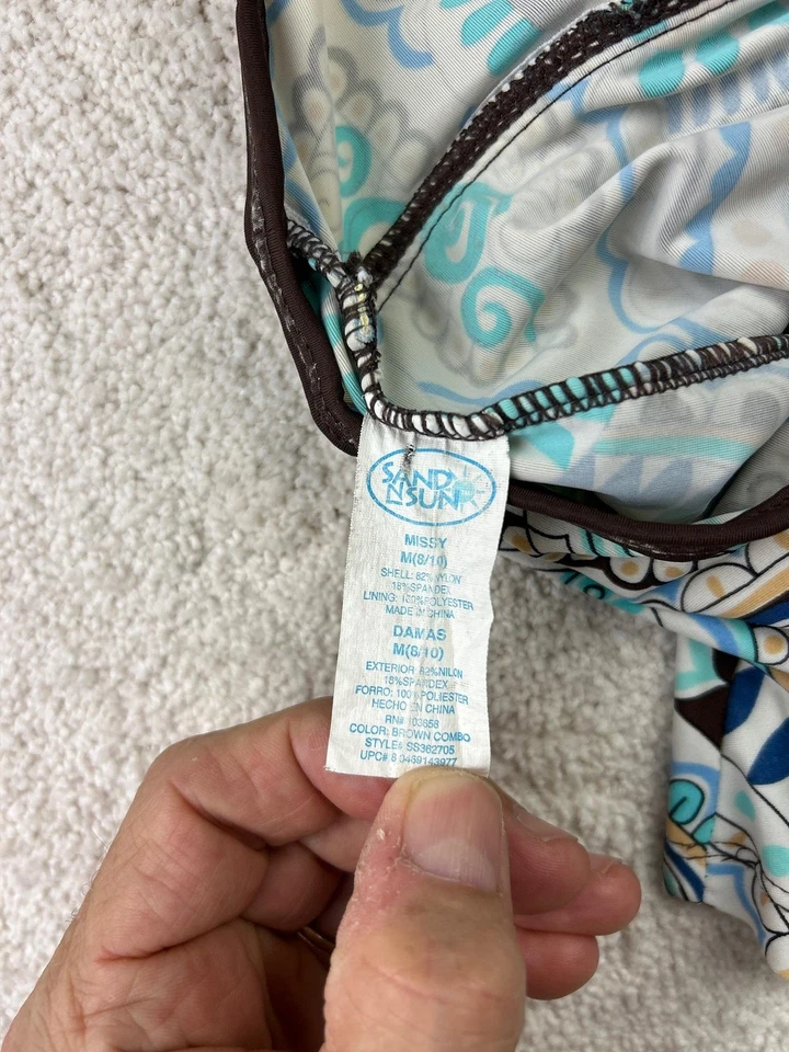 Traje de baño Sand N Sun Tankini para mujer mediano marrón azul halter cachemira boho top Foto 4 de 4