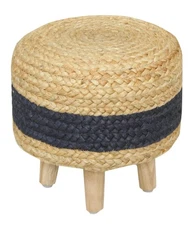 Ottoman Storage Stool Cover with Natural Jute Round Footrest Poufs Multifunct...