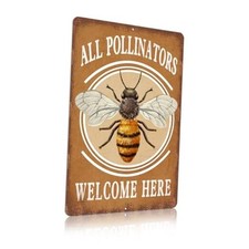 Vintage Garden Signs all pollinators welcome here Retro Yard 30 20CM yard-06-2