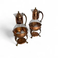 Vintage 1960s Copper & Brass  Coffee Carafe with Copper Stand