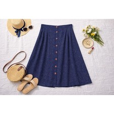 Kathie Lee Vintage 90s Navy Polka Dot Button Front Midi Skirt Pockets 22W