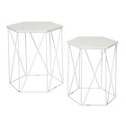 Side Table White Marble Effect Living Room Bedside Sofa Contemporary Set Of 2