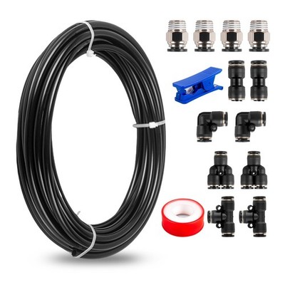 CNWZYMX Air Line Tubing Kit 1/4'' OD 32.8 FT PA Hose and 1/4 Inch, Black 