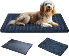 Reversible Dog Bed Mat, Soft Crate Pad All Seasons, Machine Washable, Navy Blue