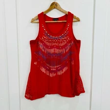 Signature Studio Women's Tank Top XL Red White & Blue Metal Beads