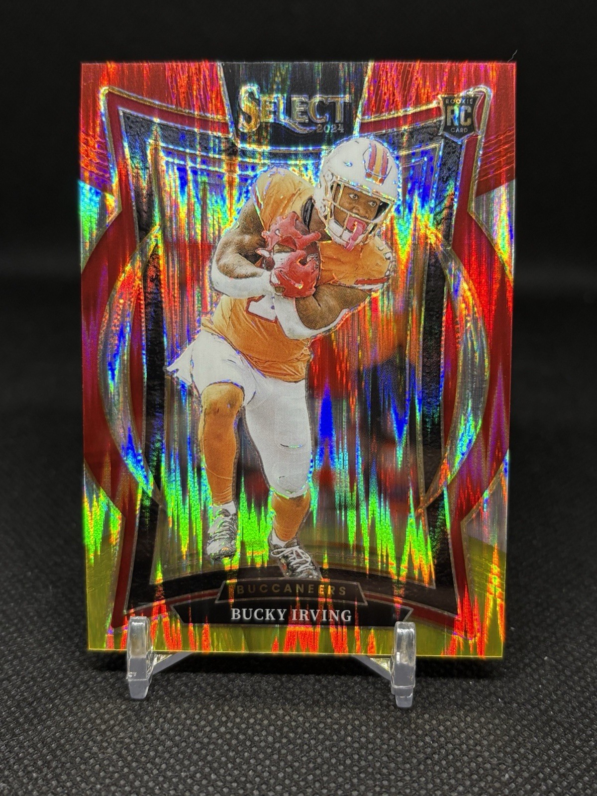 2024 Panini Select - Concourse Bucky Irving #4 Red & Yellow Shock Prizm (RC) SP