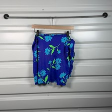 Blue Floral Sarong Wrap Skirt Ruffle Trim Swim Cover Up Beach Resortwear Mini