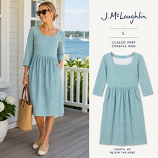 J.McLaughlin Dress Womens L Blue Green Geometric Midi Catalina Cloth Sheath Mod