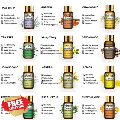 PHATOIL Essential Oil Set 12x5ml Pure Natural Oils w/Diffuser Wood Gift