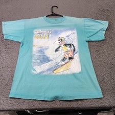 Brazos Sportswear Shirt Mens Large Teal Great Surf Cat Cartoon Graphic Tee