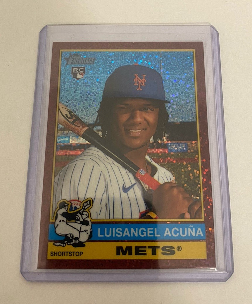 2025 Topps Heritage #274 Luisangel Acuna Chrome Burgundy Sparkle Hanger Only SP
