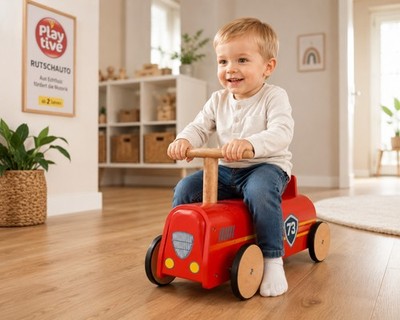 Playtive Rutschauto aus Echtholz Gummireifen für leisen Spielspaß ab 2 Jahre