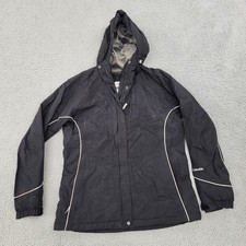 Columbia Windbreaker Jacket Womens Small Black Full Zip Hooded Nylon