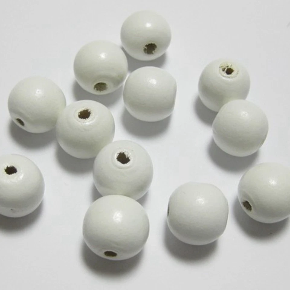 100 piezas Cuentas de madera redondas blancas de 12 mm (1/2") ~ Cuentas de madera para hacer joyas Foto 3 de 4