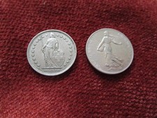 Franc 1968 Swiss and 1960 France 1 Franc Coins