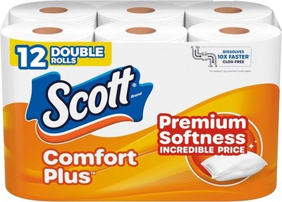 Scott ComfortPlus Toilet Paper, 12 Double Rolls,231 Sheets per Roll, Septic Safe