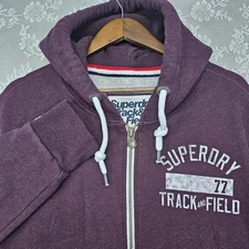Superdry Track & Field Zip Hoodie XL Maroon Athletic Graphic Full Zip Sweatshirt