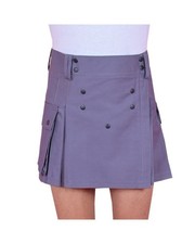 Grey Mini Utility Kilt for Women, Handmade Cotton Skirt with Pocket, Casual wear