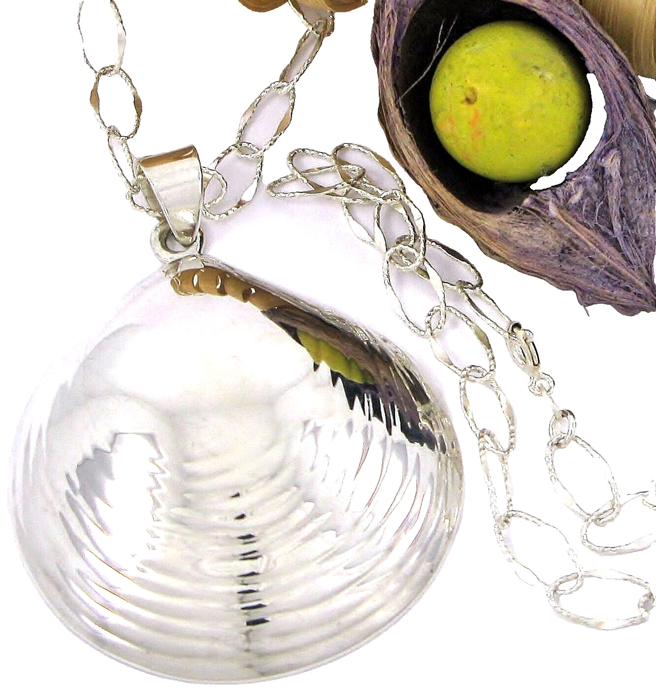 Solid Sterling Silver 925 Shell Pendant 30" Neckl… - image 1