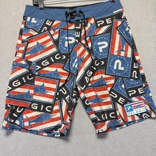 Pelagic USA Flag Marlin Fish Swim Trunks Board Shorts Youth Size 29