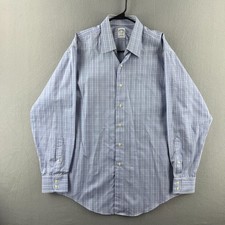 Vintage Brooks Brothers Shirt Mens 16.6 x 35 All Cotton Plaid OCBD Made in USA