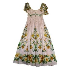 Farm Rio Botanical Beauty Pink Laces Cup Midi Dress Floral Size M 334844