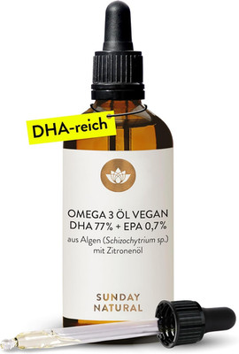 SUNDAY NATURAL  DHA Omega 3 Algenöl Vegan - Hochdosiert 1.000Mg Omega 3 EPA DHA