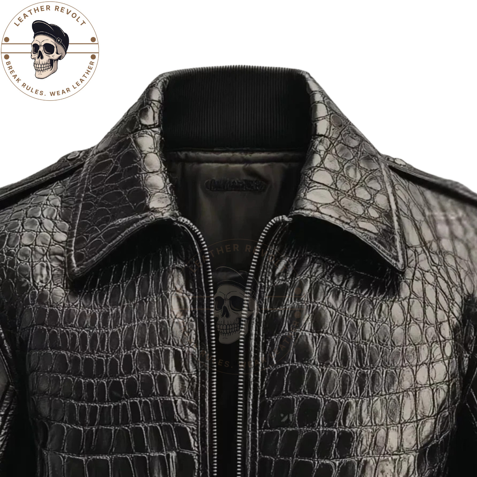 Men's Black Real Leather Crocodile Skin Embossed Jacket Biker Alligator Jacket image 3