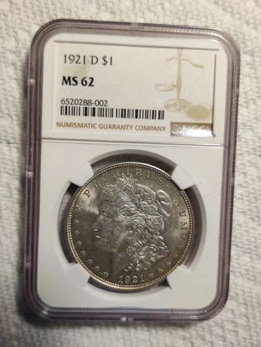 1921 D Morgan silver dollar / Graded  NGC MS 62