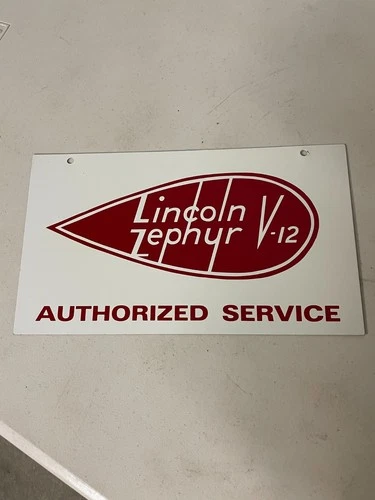 Vintage Lincoln Zephyr V-12 Authorized Service Dealer Double Sided Metal Sign