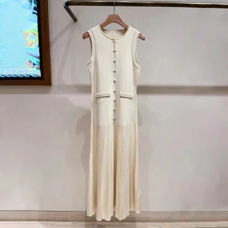 Sandro Color contrast Round neck Pearl edge sleeveless Slim