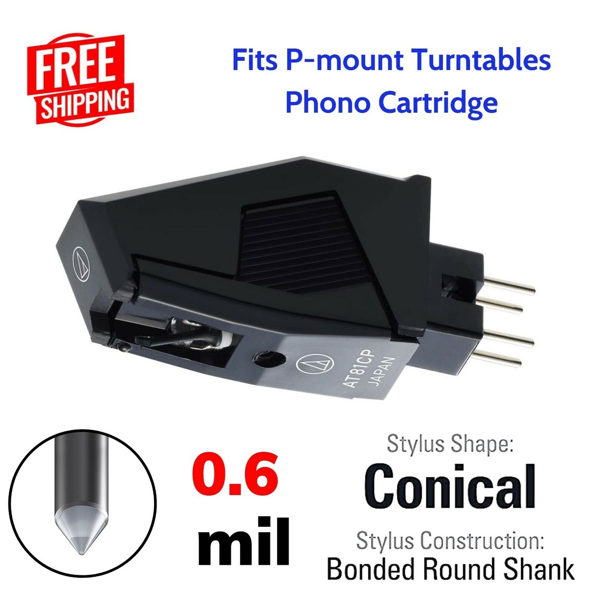 Phono Cartridge Conical Stylus P Mount T4P Plug-In Linear Technics