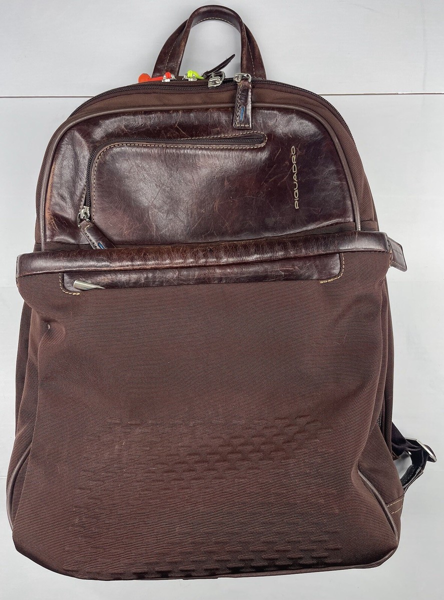Piquadro Backpack Brown Leather 4 Compartments Business Travel Bag
