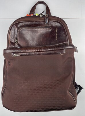 Piquadro Backpack Brown Leather 4 Compartments Business Travel Bag ONE 055882