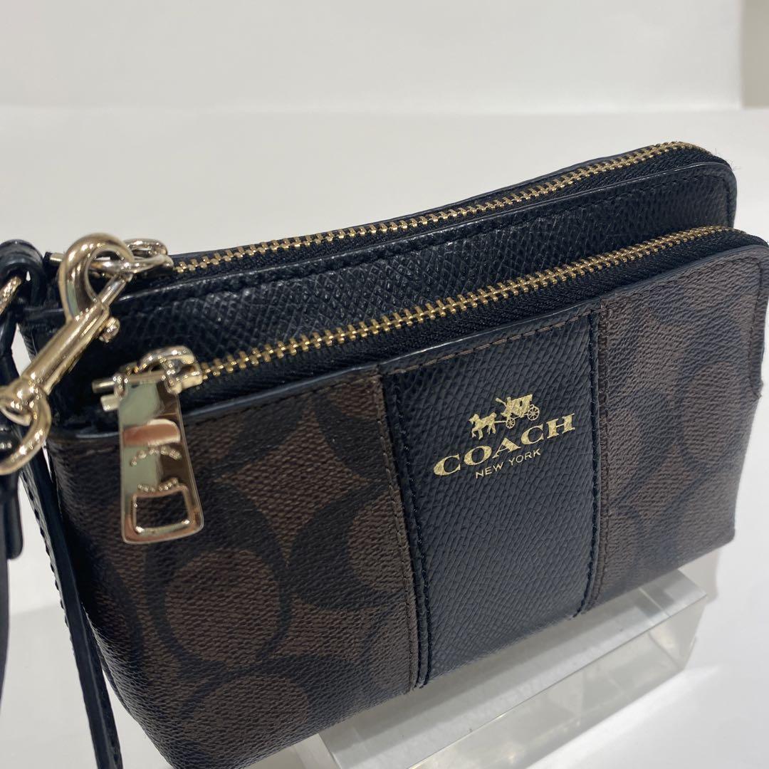 バッグ Coach Signature Accessory Pouch Black Coach Signature Accessory Pouch Hand Bag Wool Leather Black