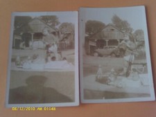 2 RARE 1935 RPPC SIZE PHOTO WIND-UP POPEYE TIN TOY BEARS BLOCKS CAR KID TRICYCLE