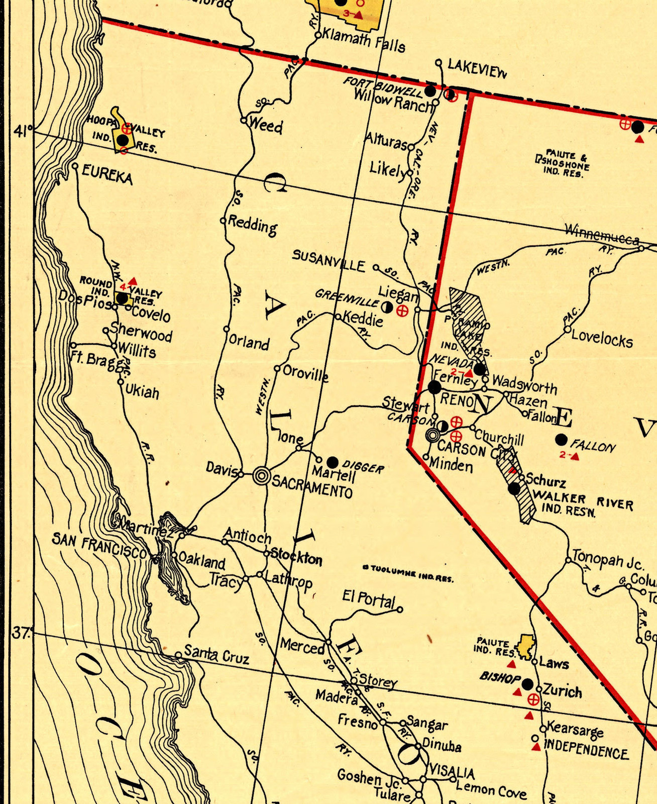 1921 Map of Indian Reservations West of the Mississippi River Native US ...