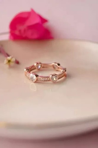 1.50Ct Heart Cut Real Moissanite Eternity Band Ring 14K Rose Gold-Plated Silver - Picture 2 of 8