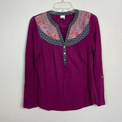 Akemi + Kin Anthro Women's Purple Roll Tab Sleeve Popover Blouse