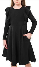 NEW Girls Flutter Sleeve Dress Pockets A-Line Swing Dress 6 Yrs