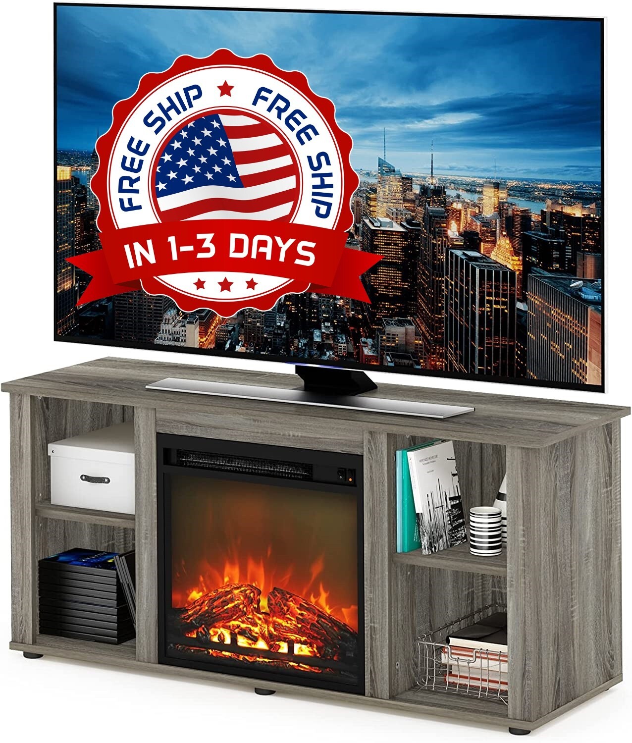 consola de TV con chimenea eléctrica estufa mueble para televisores hasta  55 | Inox Wind