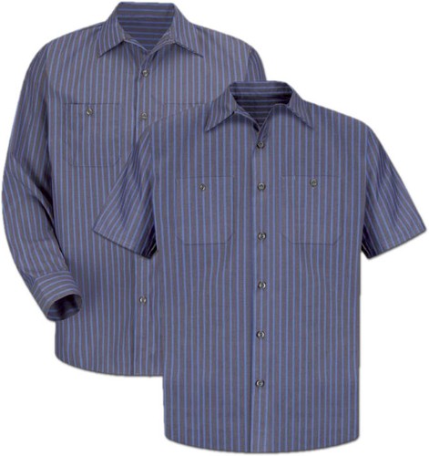 Red Kap Work Shirt Poplin Stripe 2 Pocket Men's Industrial Uniform - Picture 3 of 24
