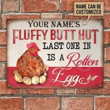 Personalized Chicken Fluffy Butt Hut Metal Sign, Custom Name Printed Metal Sign