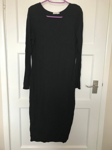 River Island Little Black Dress Long Sleeve Shoulder Pads UK Size 14 Round Neck