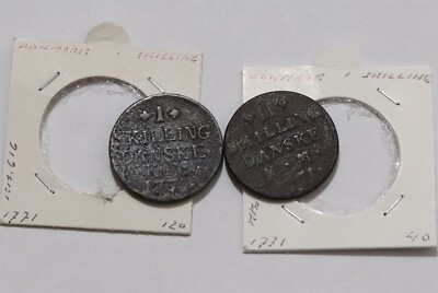     DENMARK 1 SKILLING 1771 - 2 COINS VARIETIES B77 #31