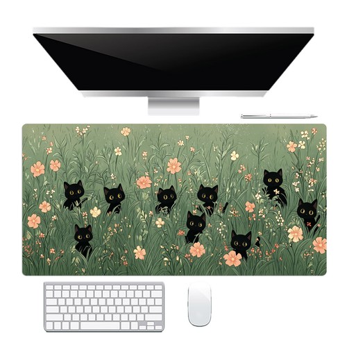 Floral Mouse Pad Cute Cat Plant Green Desk Mat for Keyboard and Mouse Desk Pad - Picture 2 of 6